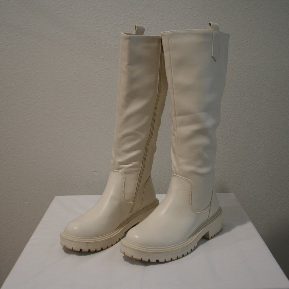 Vepose Cream Knee-High Heeled Boots